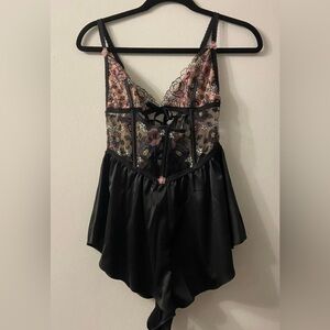 For Love And Lemons Pink and Black Lace Romper